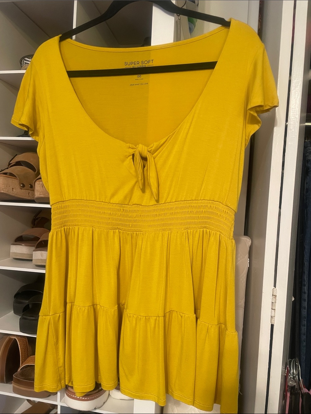 Women’s Yellow Tiered Scoop-Neck Top by Torrid